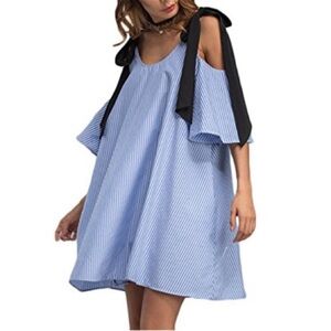 ENGLISH FACTORY Blue White Striped Bow Sleeve Dress Size Small VGUC